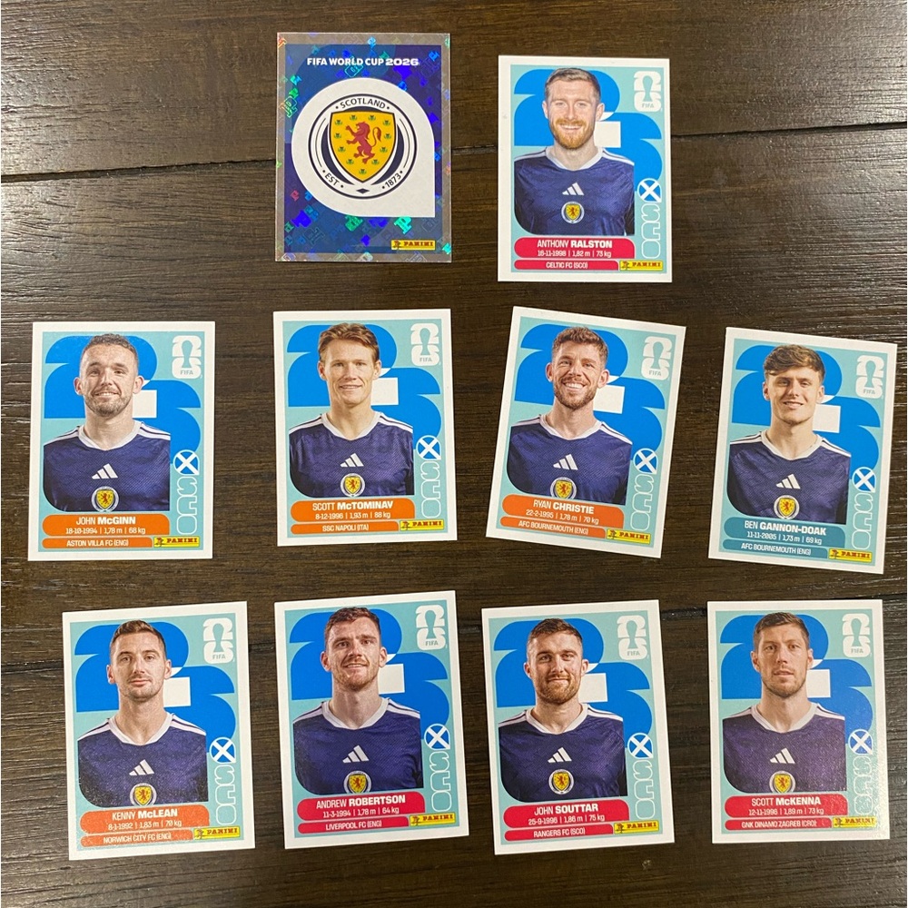 10 Scottish players & badge panini stickers
